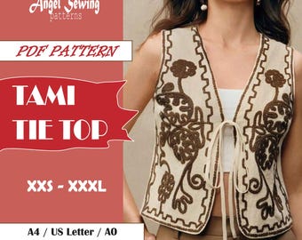 Tie Tami Top Sewing Pattern: Beginner Friendly Blouse (XXS-XXXL) (PDF Pattern)