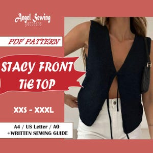 Haut STACY noué sur le devant / haut d&#39;été en lin / motif de chemise / couture adaptée aux débutants / haut confortable à nouer / débardeur à nouer / chemise à nouer à la mode / pdf