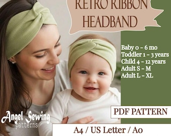 RETRO RIBON HEADBAND / Easy Knit Headband / Family Headband / Beginner Headband Sewing Pattern / Baby to Adult Headband Pattern pdf / A0