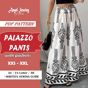PALAZZO Pants / Digital Sewing Pattern / High Waisted Pants Pattern / Women Pants With Pockets / Large Pants Pattern / Wide Leg Pants / pdf