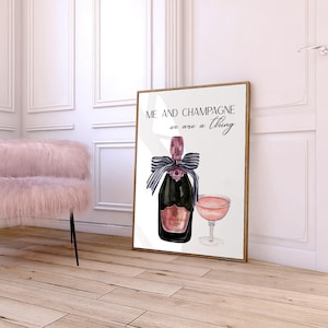 Me and Champagne ingelijste (of ingelijste) muurkunst | Leuk barwagendecor | Glamourcadeau voor haar | Bubbelprint voor stijlvolle muren