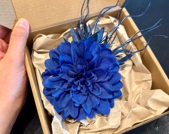 Blue Dahlia Hair Clip – Tropical Handmade Floral Hair Accessory