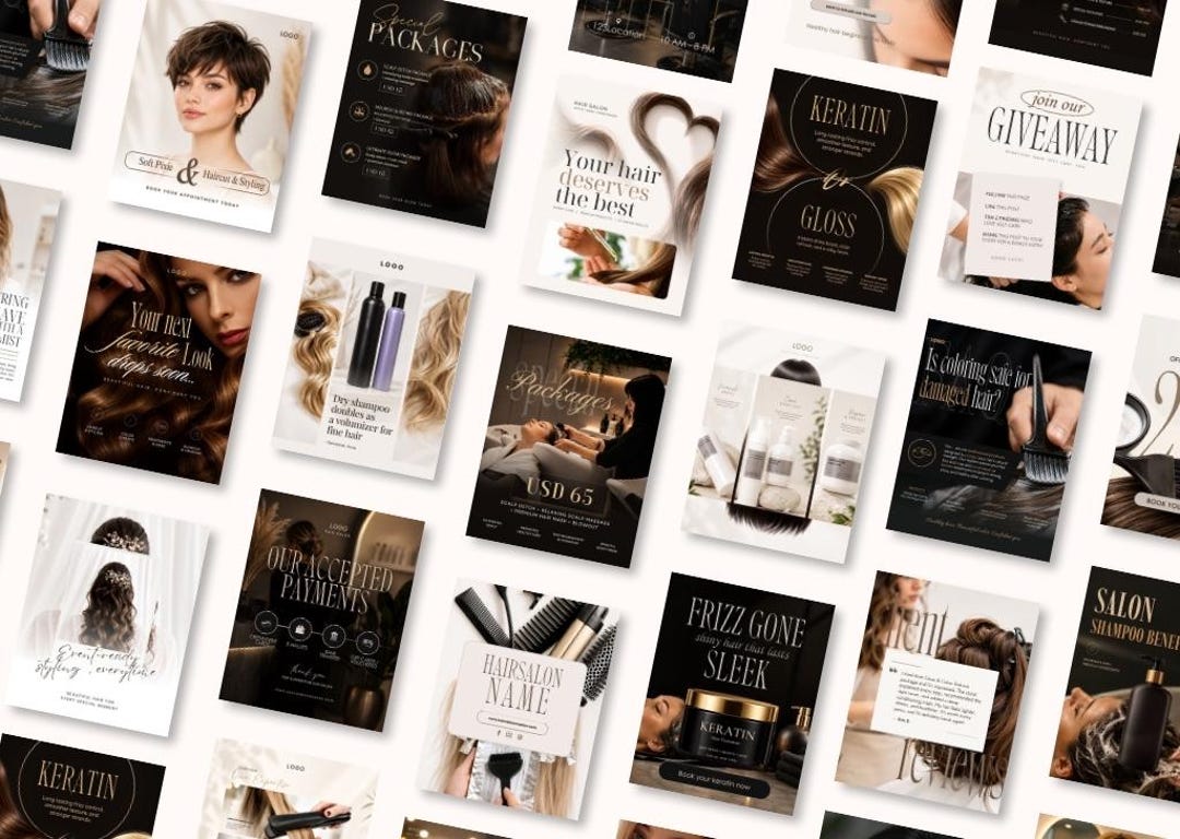 Hair Salon Social Media Templates Canva | Editable Beauty Business ...