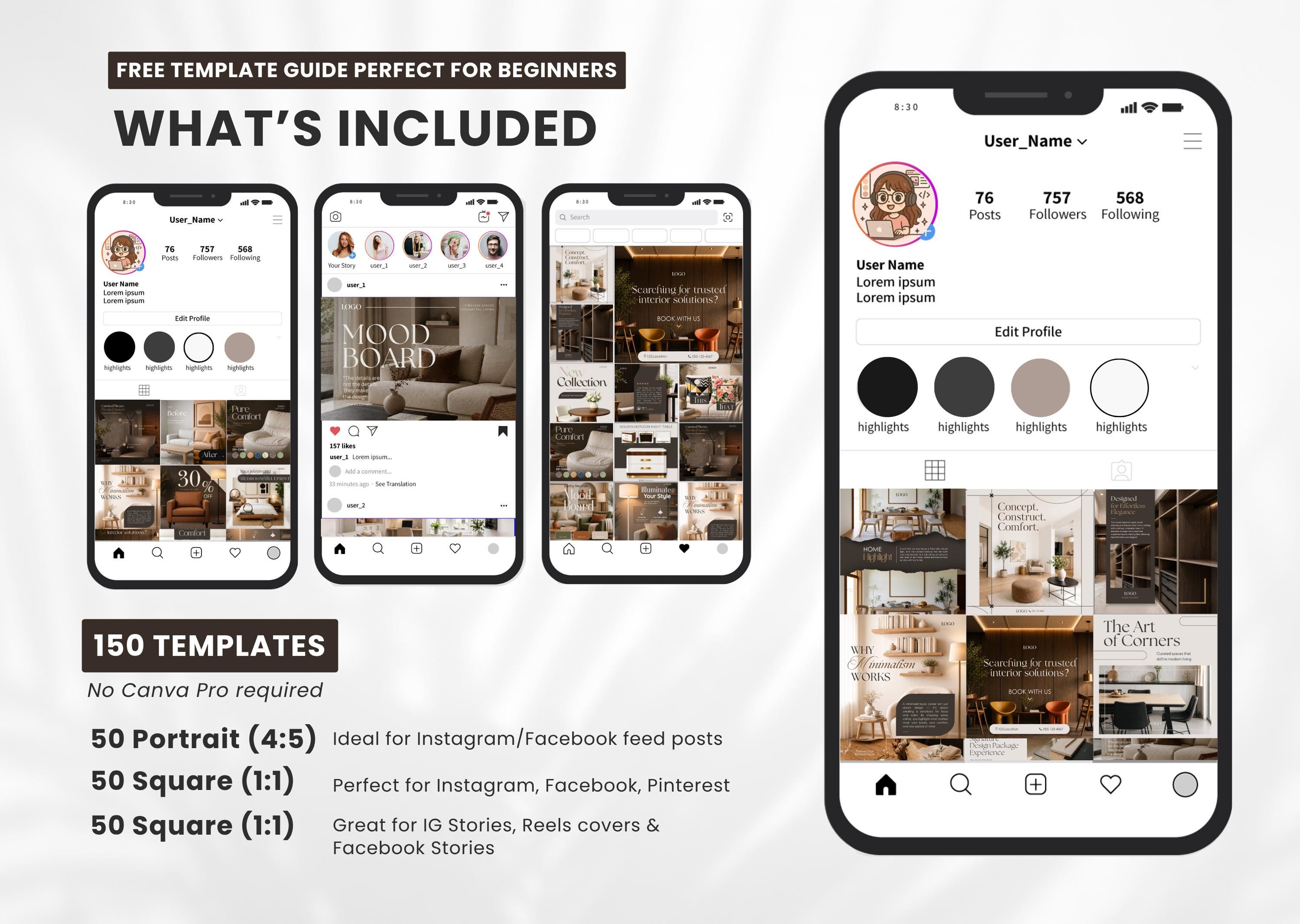 Interior Design Social Media Templates Canva Editable | Instagram Post ...