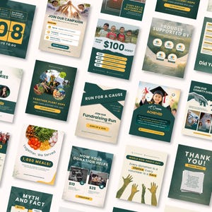 Non profit Social Media Templates | Charity & Fundraising Instagram Post Stories | Donation Campaign | Editable Best Selling Canva Templates