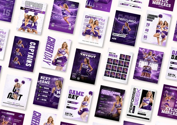 Cheer Social Media Templates Canva | Sports Marketing Team Squad Graphics | Cheerleading Instagram Posts | Game Day Announcement Tryout