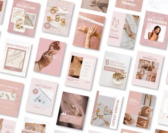 Schmuck Instagram Vorlage | Schmuck Shop Business Social Media Kit | Meistverkaufte Canva Vorlagen Bearbeitbare IG Posts | Story & Highlights
