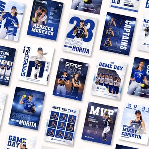 ソフトボールソーシャルメディアテンプレート | 編集可能なスポーツCanva Instagramテンプレート | 試合当日の選手統計チーム名簿グラフィック | ベストセラー