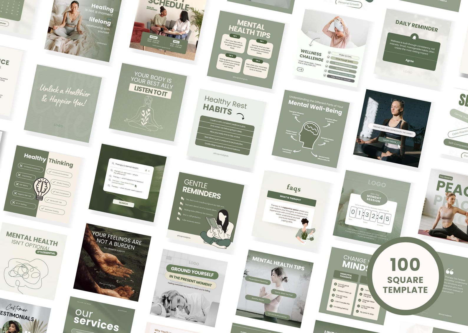 Therapist Instagram Templates for Psychologist Mental Health Coach ...