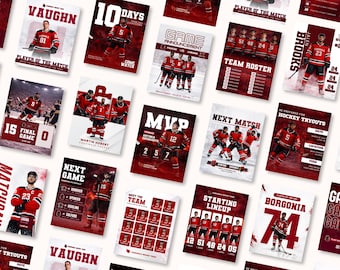 Hockey Social Media Templates | Sports Graphics Bundle | Game Day Player Stats Team Roster Schedule | Editable Best Selling Canva Templates
