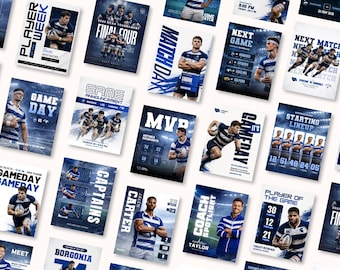 Rugby Social Media Templates | Editable Best Selling Canva Template | Sports Graphics Game Day Schedule MVP Announcement | Instagram Posts