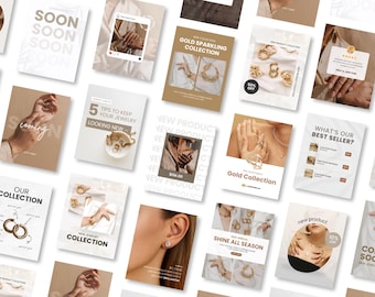 Jewelry Social Media Templates | Instagram Post | Editable Best Selling Canva Template | Luxury Branding for Shop | IG Feed & Story