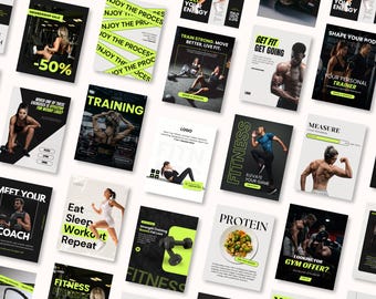 Fitness Coach Canva Templates | Instagram IG Social Media Workout Gym & Health Posts Story Best Selling Template | Personal Trainer Kit