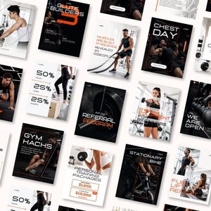 Mallar för sociala medier för gym | Instagram-inlägg för fitness | Marknadsföringspaket för personlig tränare | Redigerbart innehållskit för Canva-träning och hälsocoacher