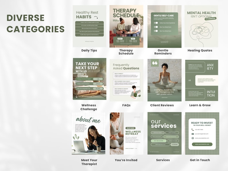 Therapist Instagram Templates for Psychologist Mental Health Coach ...