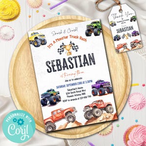 Monster Truck Birthday Invitations, Monster Truck Invitations, Monster Truck Birthday Invitation, Monster Truck Party Invitations