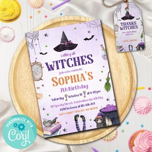 Witch Party Invitations, Witches Invitation, Witch Party Invitation, Witch Invitation, Witch Birthday Invitations, Girl Halloween Invitation