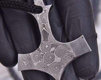 Damascus Steel Thor’s Hammer Pendant – Viking Mjölnir Amulet of Power & Protection Gift for him and her , Anniversary GIFT , GIFT for boy ,