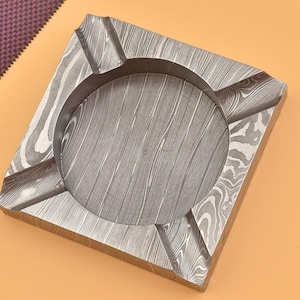 Prime Damascus Steel Handmade Square Ashtray | Multiple Cigar, Cigarette and Pipe rests Ashtray | Ash Collector Accessories | Rare Find Gift