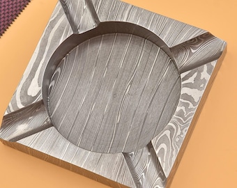 Prime Damascus Steel Handmade Square Ashtray | Multiple Cigar, Cigarette and Pipe rests Ashtray | Ash Collector Accessories | Rare Find Gift