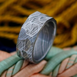Hand-Forged Stainless Steel Ring: Rustic Hammered Viking Wedding Band
