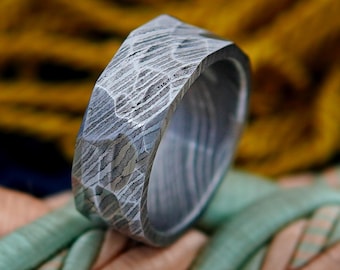 Hand-Forged Stainless Steel Ring: Rustic Hammered Viking Wedding Band