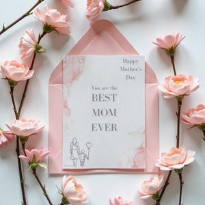 TARJETA DÍA DE LA MADRE personalizable digital - tarjeta rosa - Invitación digital día de la madre - archivo de enlace pdf, jpg y CANVA