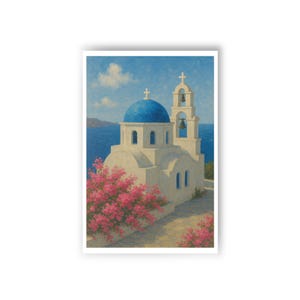 Cartoline greche (10 pezzi) - Chiesa greco-ortodossa, Grecia estiva, Fiori rosa, Cartolina greca, Cartolina greca
