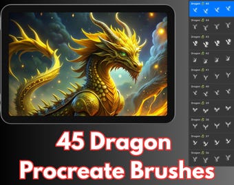 Dragon Procreate Stamp Brush Set: Fantasy Art, Tattoo Design (Digital Download)