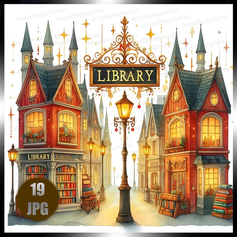 19 Library Clipart JPG Bundle, Cozy Book Shop Illustration, Vintage ...