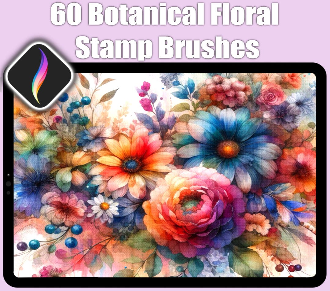 Watercolor Floral Procreate Stamps: Botanical Brush Set (PDF Guide ...