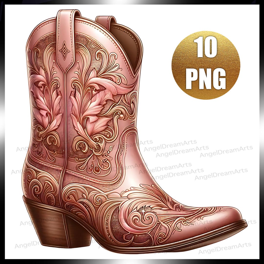 Pink Floral Cowgirl Boots Clipart Bundle | Western Boots PNG Vintage ...