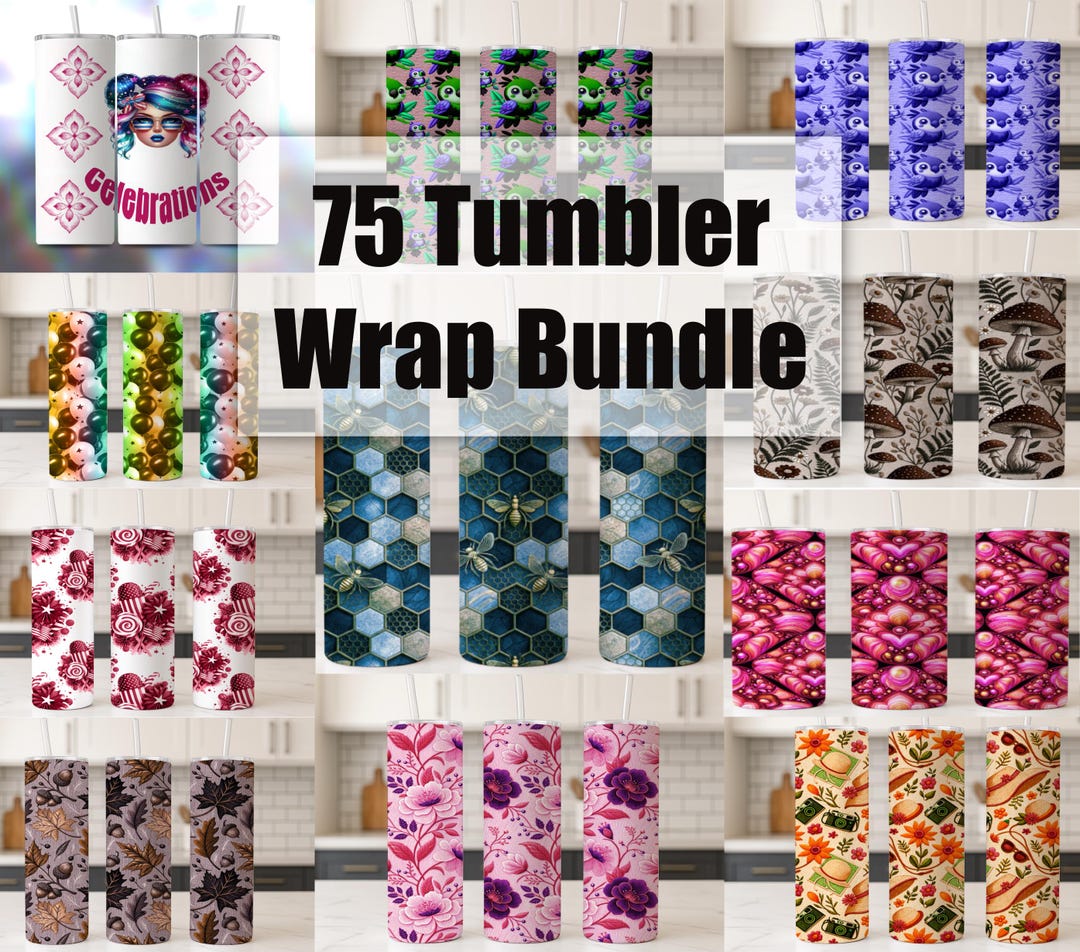 75 Tumbler Wrap Bundle PNG, 3D & Aesthetic Skinny Tumbler Sublimation ...