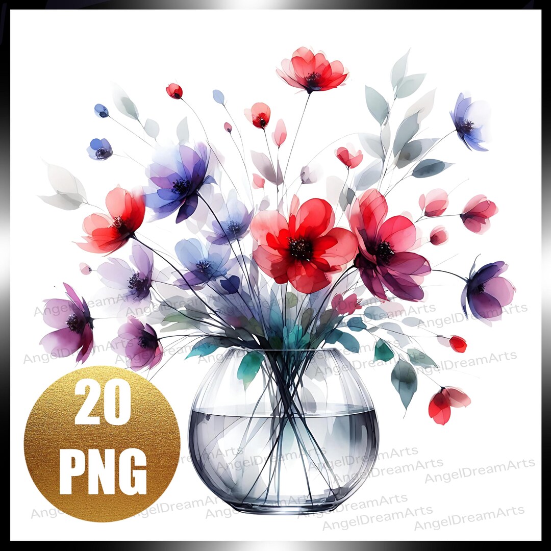 Watercolor Floral Vase Clipart Bundle | 20 Transparent PNG Flowers ...