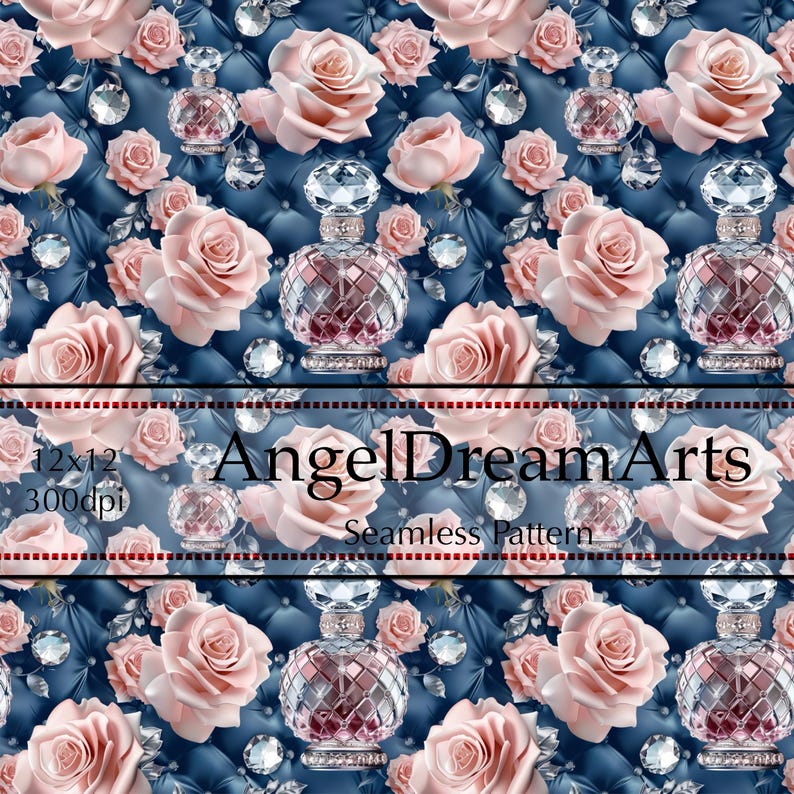 Luxury Blue Perfume 3D Seamless Pattern, Elegant Fragrance Bottle 3 ...