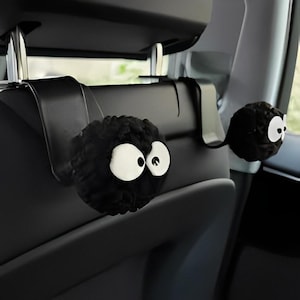 2PCS Cute Pom Pom Car Headrest Hooks | Back Seat Organizer Hangers for Handbag, Grocery, Purse | Car Interior Decoration Accessories
