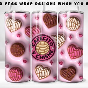 3D Inflated Cafecito Tumbler Wrap Cafecito y Chisme Tumbler, 3D Pan Dulce Tumbler, Mexican Gifts, Puffy Coffee Tumbler, Conchas Mexicanas