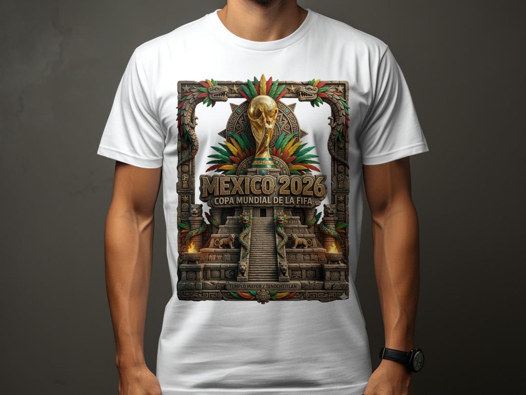 Mexico 2026 FIFA World Cup T-shirt, Aztec Mayan Temple Football