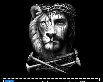 Lion and Lamb Halftone Design, Faith Based PNG (Digital Download)