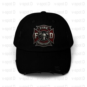 Fire Department Logo Baseball Cap, Black Adjustable Hat, Embroidered Firefighter Emblem, Unisex Adult Fashion Accessory, Durable Outdoor