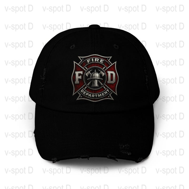 Fire Department Logo Baseball Cap, Black Adjustable Hat, Embroidered Firefighter Emblem, Unisex Adult Fashion Accessory, Durable Outdoor