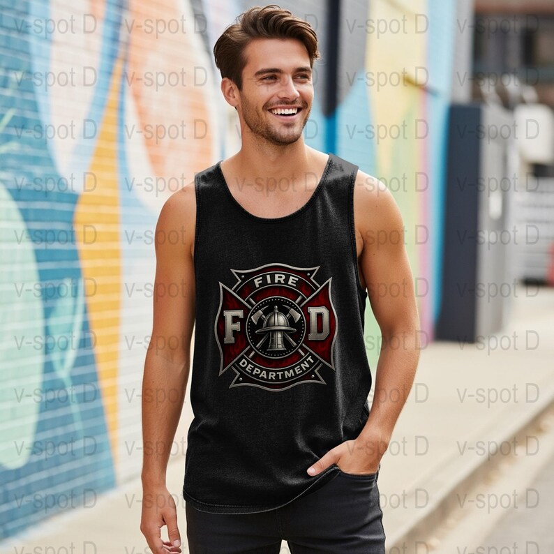 Men's Fire Department Graphic Tank Top, Black Sleeveless Shirt, Casual Summer Apparel, Gift for Firefighters