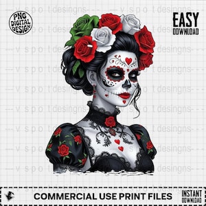 Dia de los Muertos Digital Image, Catrina PNG, Sugar Skull Art, Easy Download, Mexican Art, Day of the Dead Decor