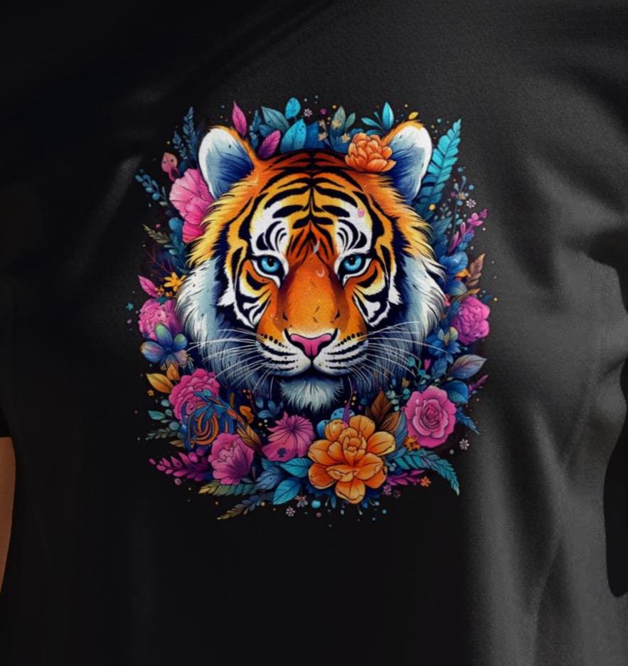 Floral Tiger Graphic T-shirt: Colorful Animal Tee - Etsy