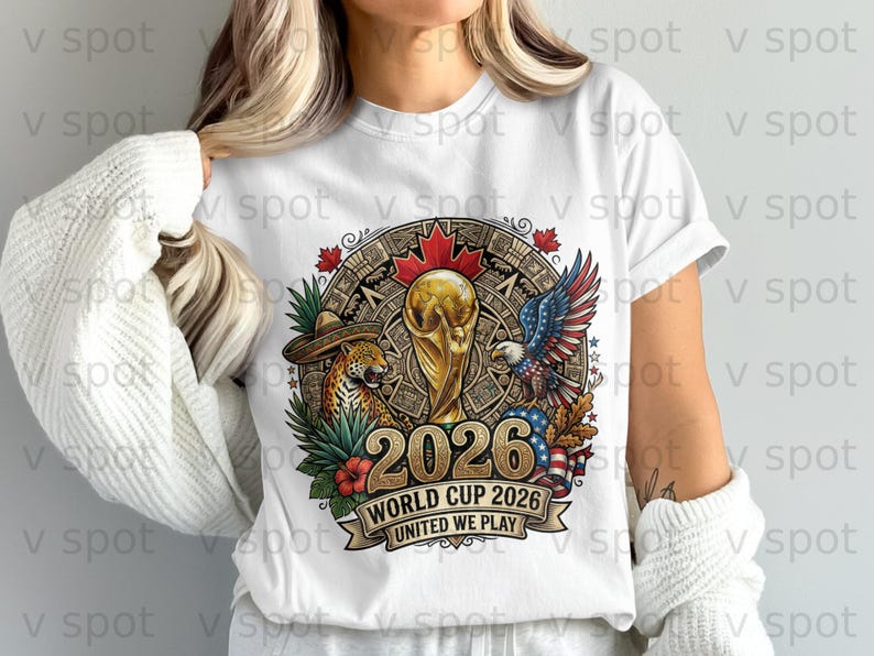 World Cup 2026 "United We Play" graphic with eagle and jaguar.