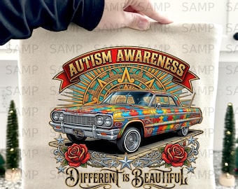Autism Awareness Impala Lowrider PNG SVG, Different is Design (digitale download)