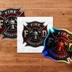 Fire Department Logo Stickers, Vintage Firefighter Helmet Decal, Set of Three, Gift for Firefighters, Reflective Vinyl Sticker