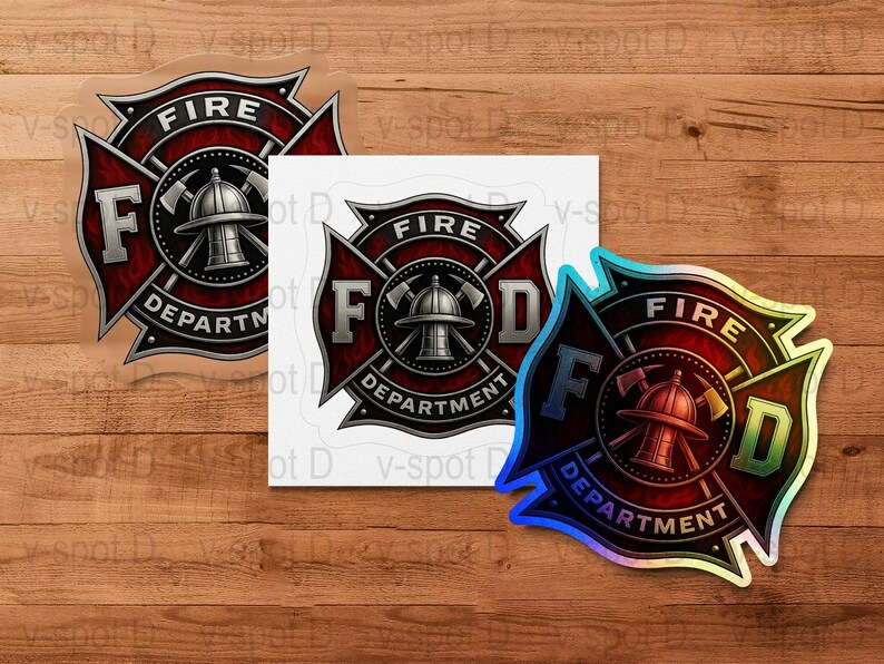 Fire Department Logo Stickers, Vintage Firefighter Helmet Decal, Set of Three, Gift for Firefighters, Reflective Vinyl Sticker
