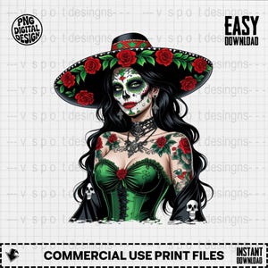 Catrina Digital Download, Sugar Skull Woman, Day of the Dead Art, Easy to Download PNG Files