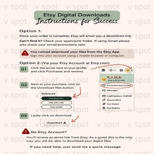 Instructions for Etsy digital download success with numbered steps.